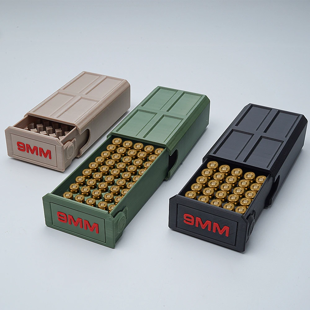 Image of 9-mm-Auszieh-Munitionsaufbewahrungsbox; 50-Schuss-Munitionsbox für Schießen, Jagd, Schusswaffenzubehör, Wartung und