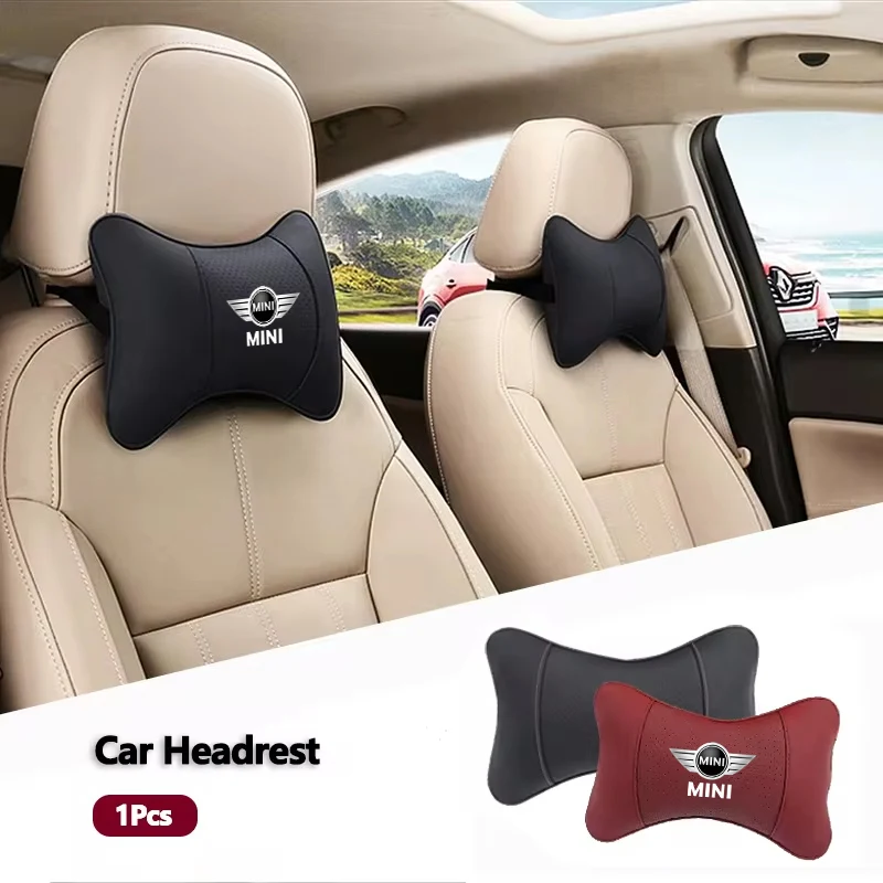 1Pcs Car Seat Headrest Auto Logo Neck Pillow For Mini Cooper One JCW Works F54 F55 F56 F57 F60 R50 R52 R53 R55 R56 R57 R58 R59