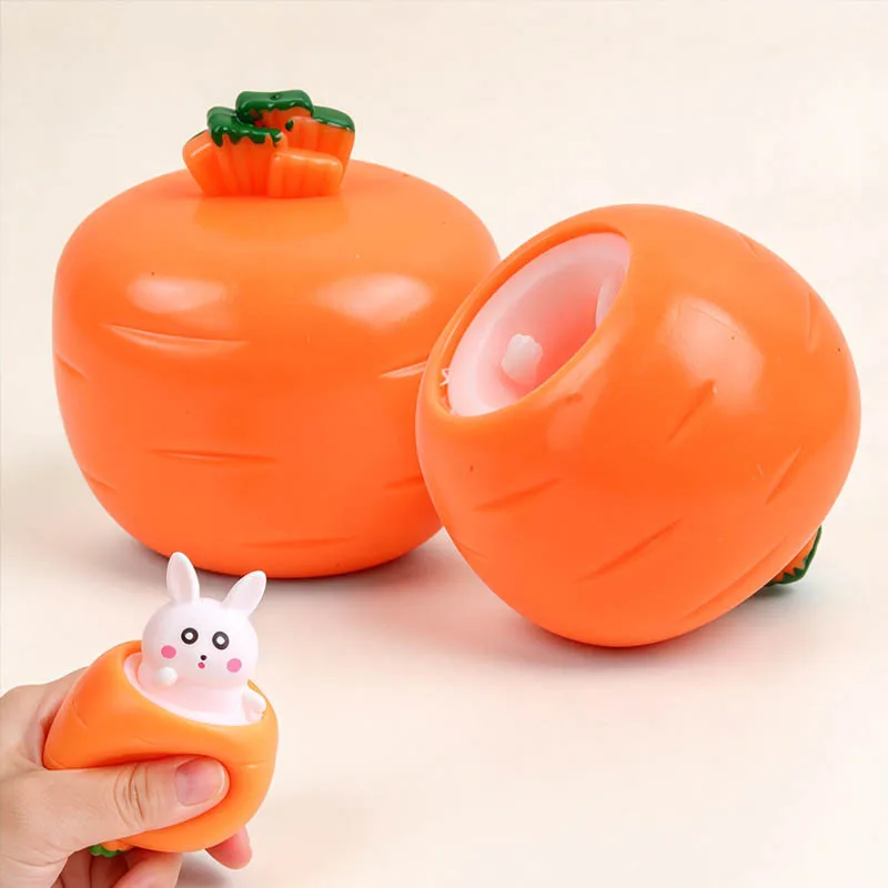 Stress Relief Carrot Rabbit Fidget Toy Pop Up Squishy Novelty Easter Gift for Kids Adult Sensory Squeeze Interactive Fun Bunny