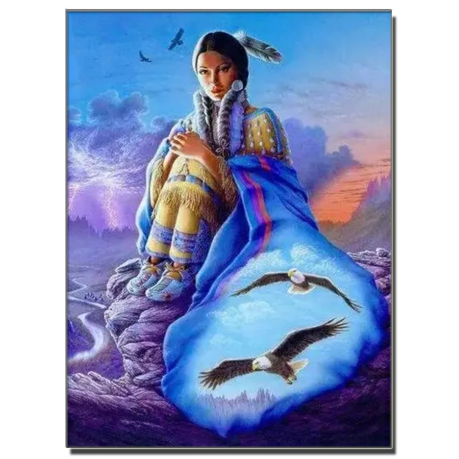 5d Diy Hobby Diamond Embroidery Tribe Indian Woman & Eagle Diamond Painting  Cross Stitch Kits Mosaic Picture Rhinestones