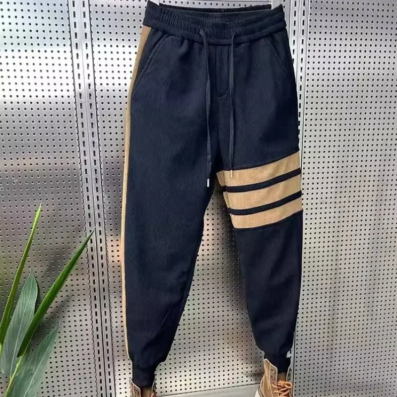 Pantalones deportivos ajustados de pana gótica para hombre, pantalones de chándal ajustados a rayas, medias recortadas, oferta de bienvenida Xxxl, Otoño e Invierno