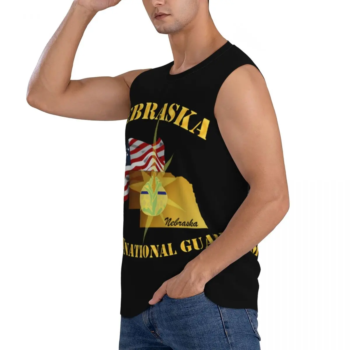 Nebraska Army National Guard Arny W Flag Men Sleeveless Tank Tops Quick Dry Breathable Gym Fitness Running Summer Sport Vest