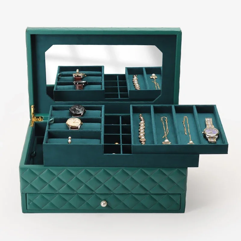 LbarleyLuxury Jewelry Box Multifunctional Storage Boxes PU Leather Large Jeweler Organizer For Women Ring Holder Necklace Displa