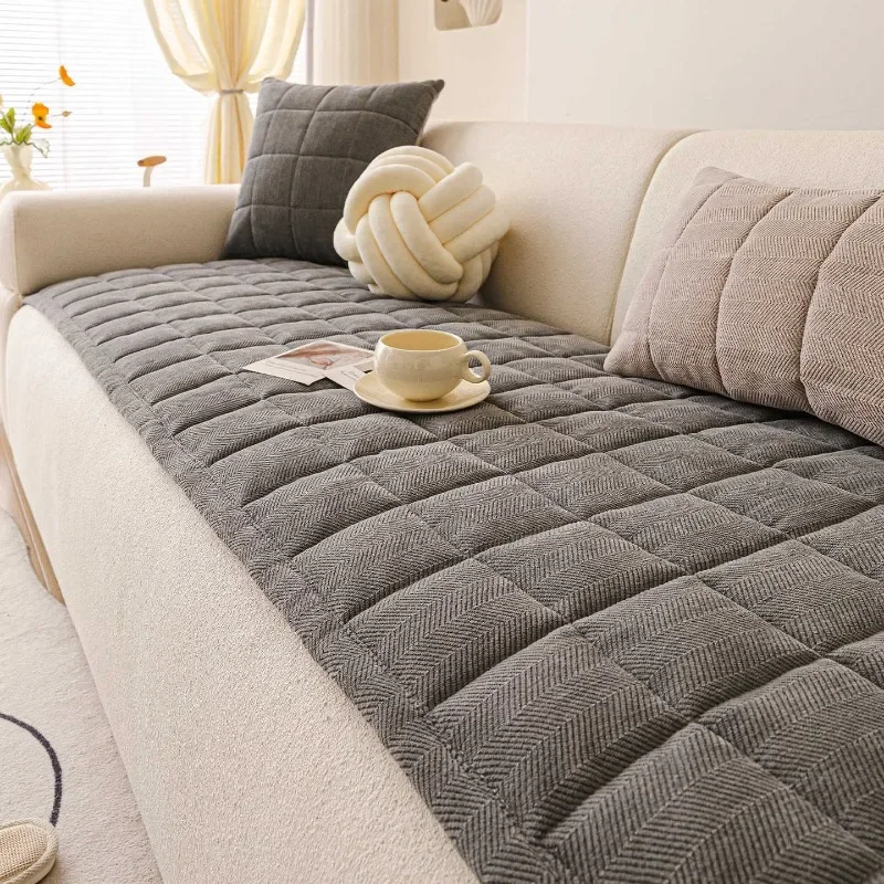 Herringbone Pattern Sofa Cushion Thickened for All Seasons Chenille 2025 New Straight Row Sofa Cushion Anti Slip Cover Cloth
