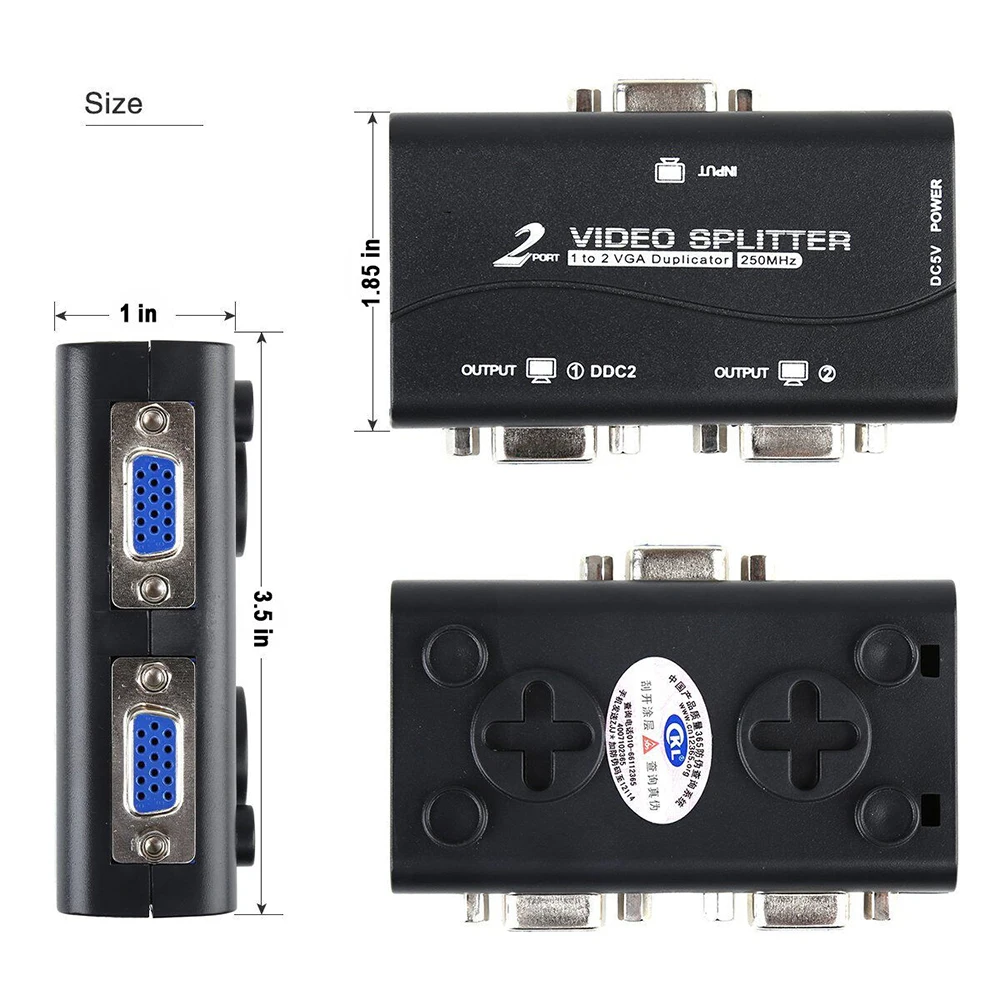 1pc to 2 Monitor 1 to 2 Split Screen VGA Splitter Video Splitter Duplicator Adapter with USB cable