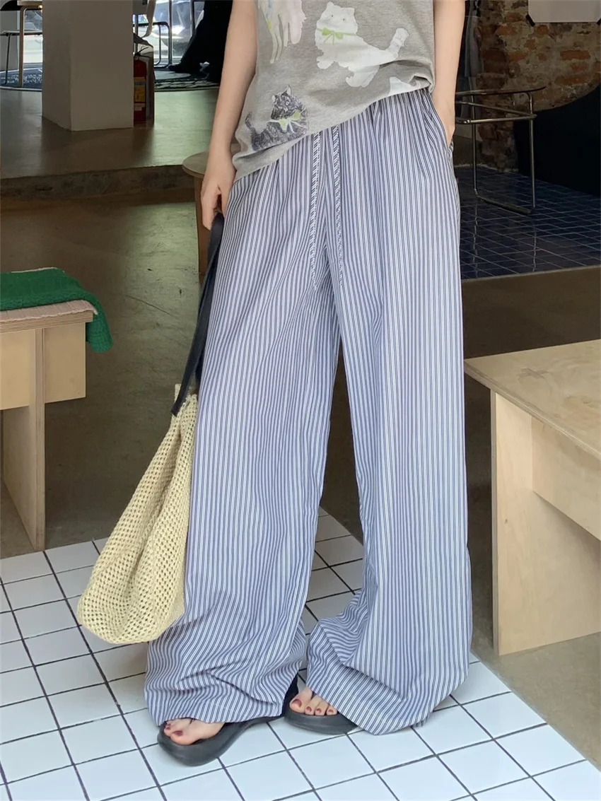 

PLAMTEE Streetwear Loose Pants Women Stripes Summer Straight Casual Vacation Mujer 2024 Wide Leg Mopping Slim New All Match