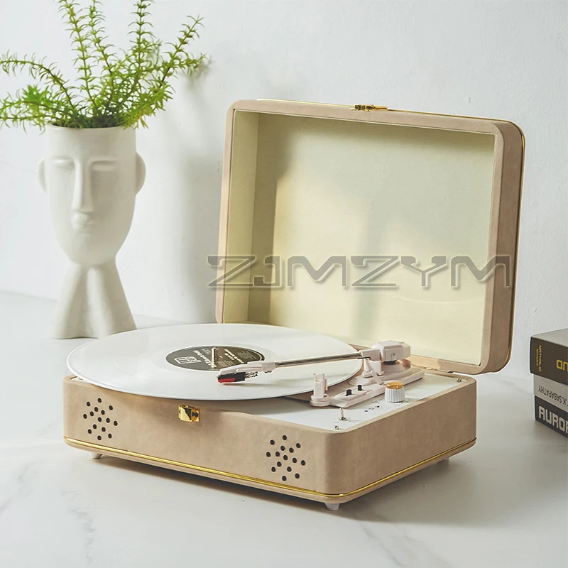 3 Speed Retro Vinyl Record Player Portable Handheld Turntable Player Bluetooth 5.0 Cube Sound Output Speakers Home Album Player