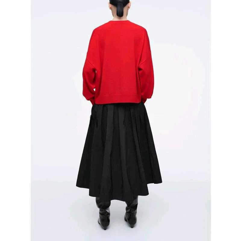 봄 신상 여성 캐주얼 니트 울 혼방 라운드넥 풀오버 폴리에스터 섬유 긴팔 레귤러 길이 단색