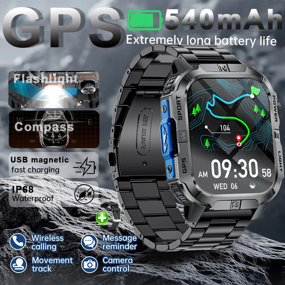 2025 novo daorkow smartwatch masculino embutido gps 540 mah bateria 3atm à prova dwaterproof água bússola barômetro altímetro esportes smartwatch feminino