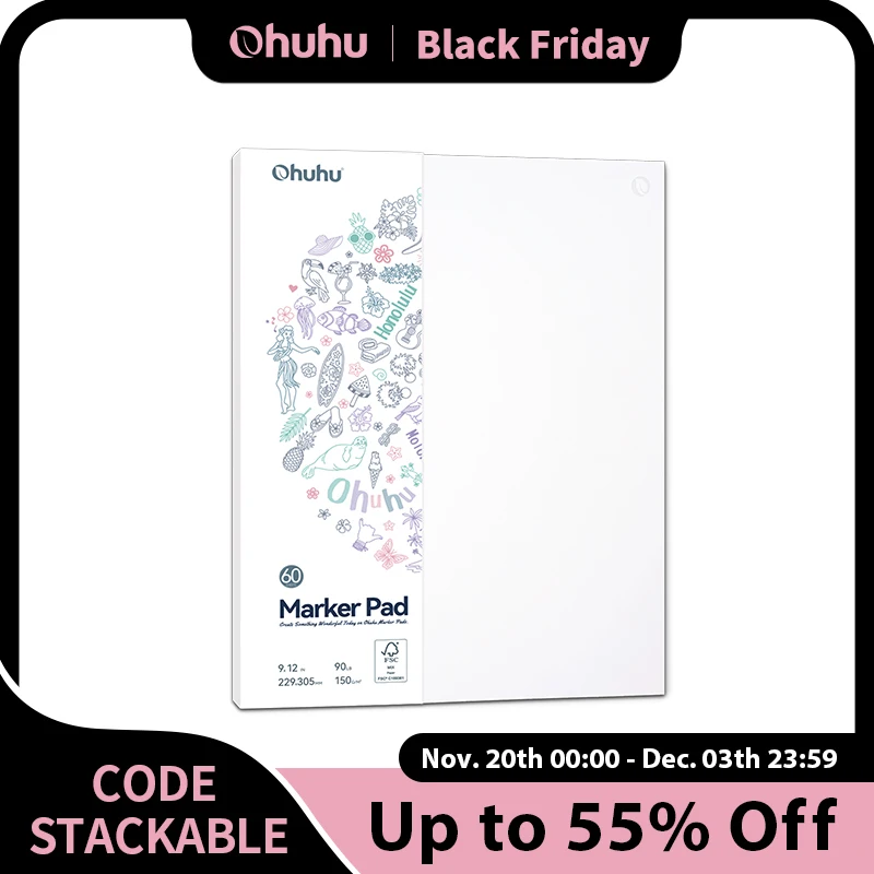 오후후 양면 마커 패드 아트 스케치북, 흡수성 접착제로 제본된 알코올 마커용 스케칭 북, 드로잉 노트, 학용