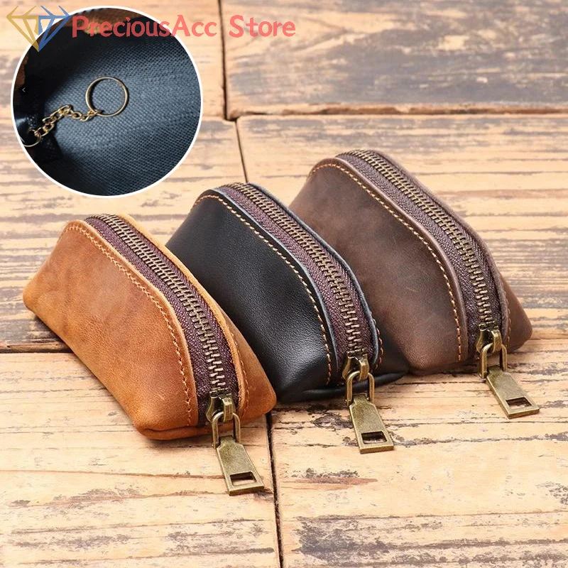 Retro Leather Zipper Coin Bag Simple Clutch Wallet Credit Card Holder Key Bags Men Money Change Pouch Business Wallet Gifts