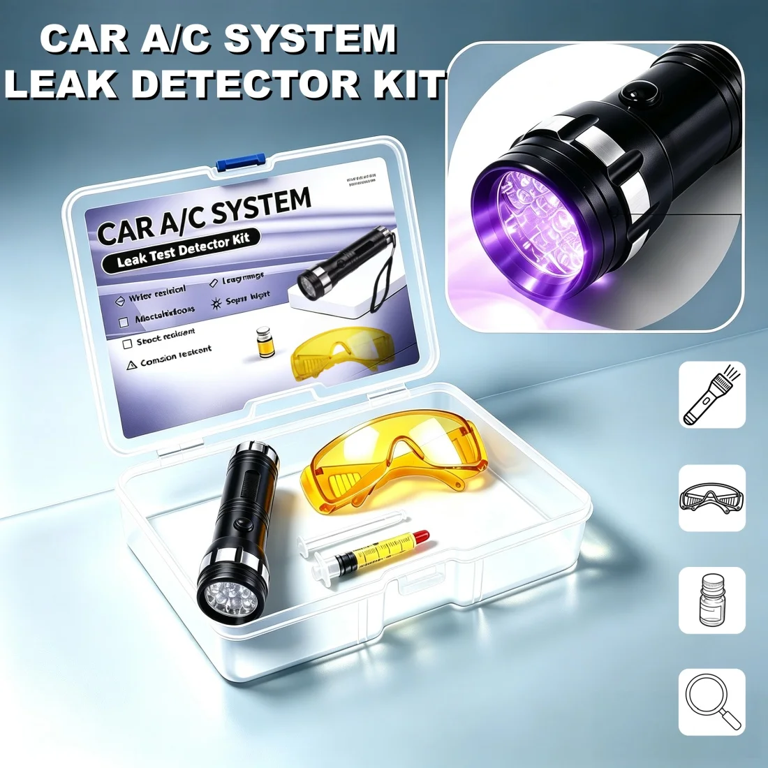 14 LED UV Flashlight Protective Glasses UV Dye Tool Set Car R134A R12 Air Conditioning A/C System Leak Test Detector Kit
