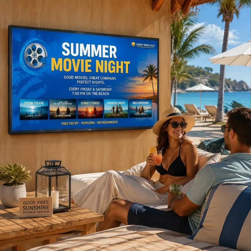 All-Weather Seaside Outdoor TV 4K UHD 2000nit Sunlight Readable IP65 Smart Television for Beach Cabana and Patio