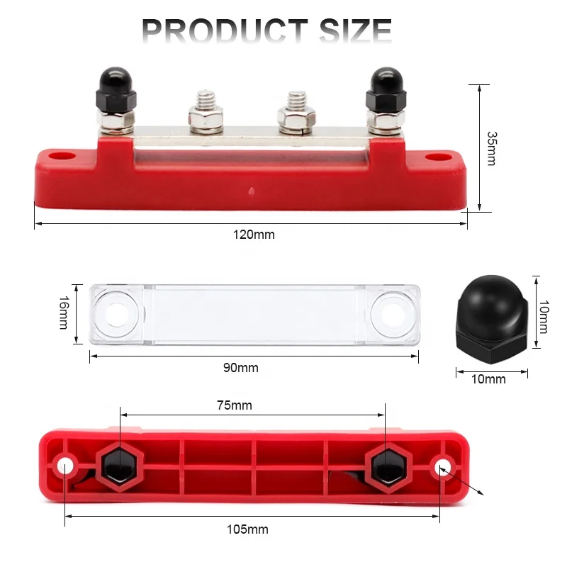 Marine 150A 12V 24V 4 Stud Battery Heavy Duty Bus Bar Distribution Terminal Block Positive Negative Bus Bar For Auto Car Boat