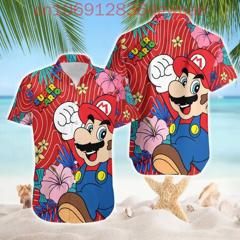 Game Super Mario Hawaiian Shirt Men's Women Casual Short Sleeve Shirt Game Mario Cartoon Beach Shirt Fashion Resort Hawaii Shirt