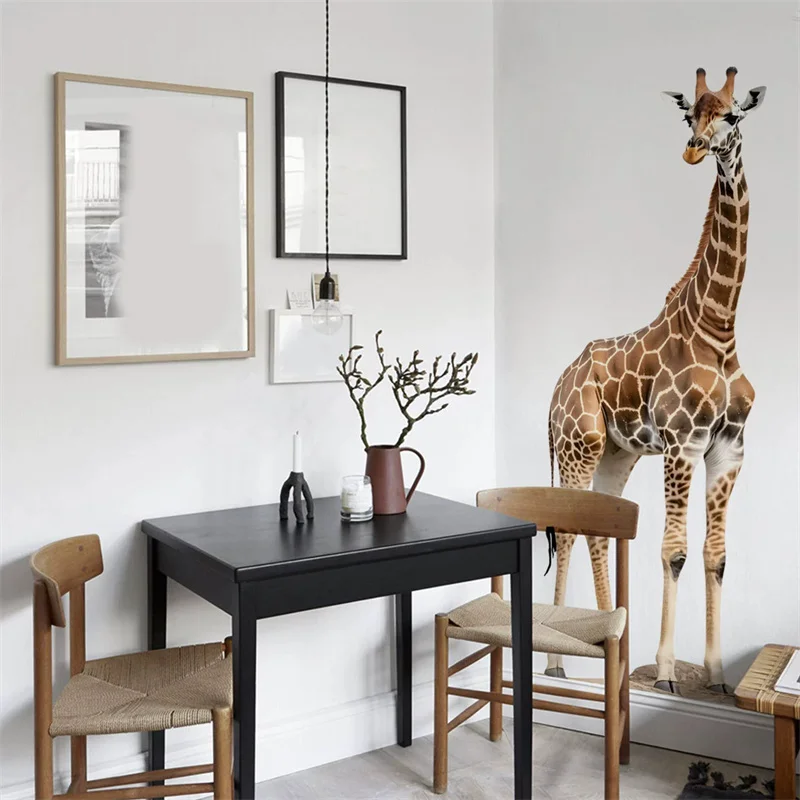 كبير سفاري الحيوانات الزرافة ملصق للأطفال غرفة الحضانة ديكور الشمال الغابة الحيوانات الزرافة الشارات خلفية جدارية Muraux