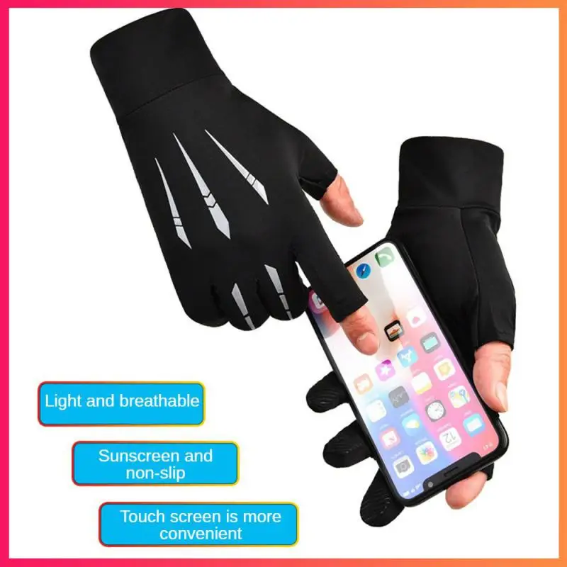 1 Pair Half-finger Fishing Gloves Breathable Non-slip Riding Gloves Two-finger Cold-feeling Sunscreen Gloves For Driving