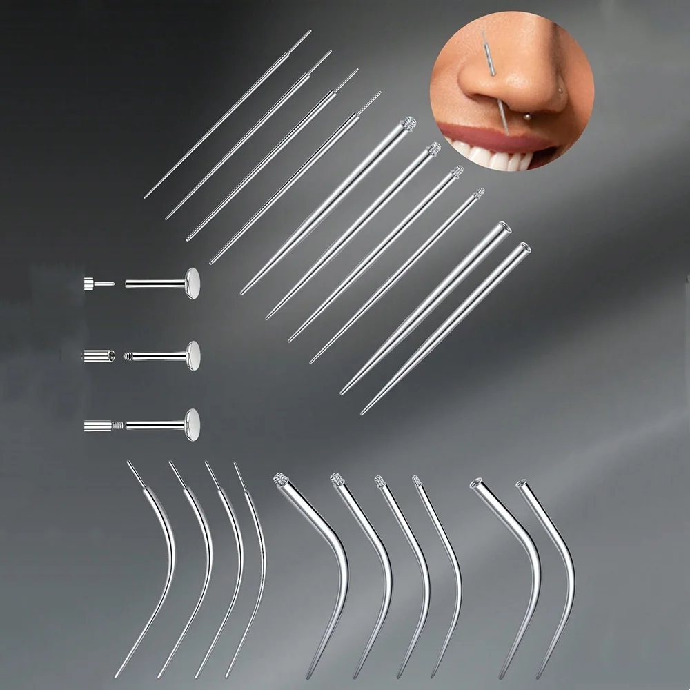 

Stainless Steel Piercing Taper Insertion Tool Threaded & Threadless Insertion Pins 14-20G Flat Back Earring Applicator Tool