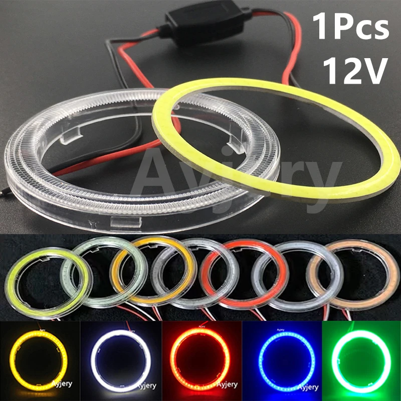 1szt 12V COB LED Headlight With Shell Angel Eyes Bulb Halo Ring Samochodowe ลwiatลa do jazdy dziennej DRL ลwiatลo przeciwmgielne 60/80/95/120MM