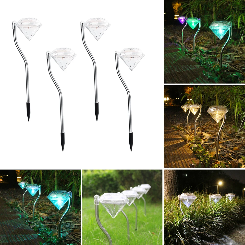 

Solar 4pcs Led Diamond Light, Diamond Solar Lights Solar Pathway Light Landscape Path Light for Walkway Patio Yard Lawn Driveway