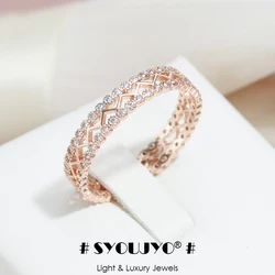 SYOUJYO Hollow 585 Rose Gold Color Ring For Women Natural Zircon Double Row Micro-wax Inlay Easy Matching Daily Fine Jewelry