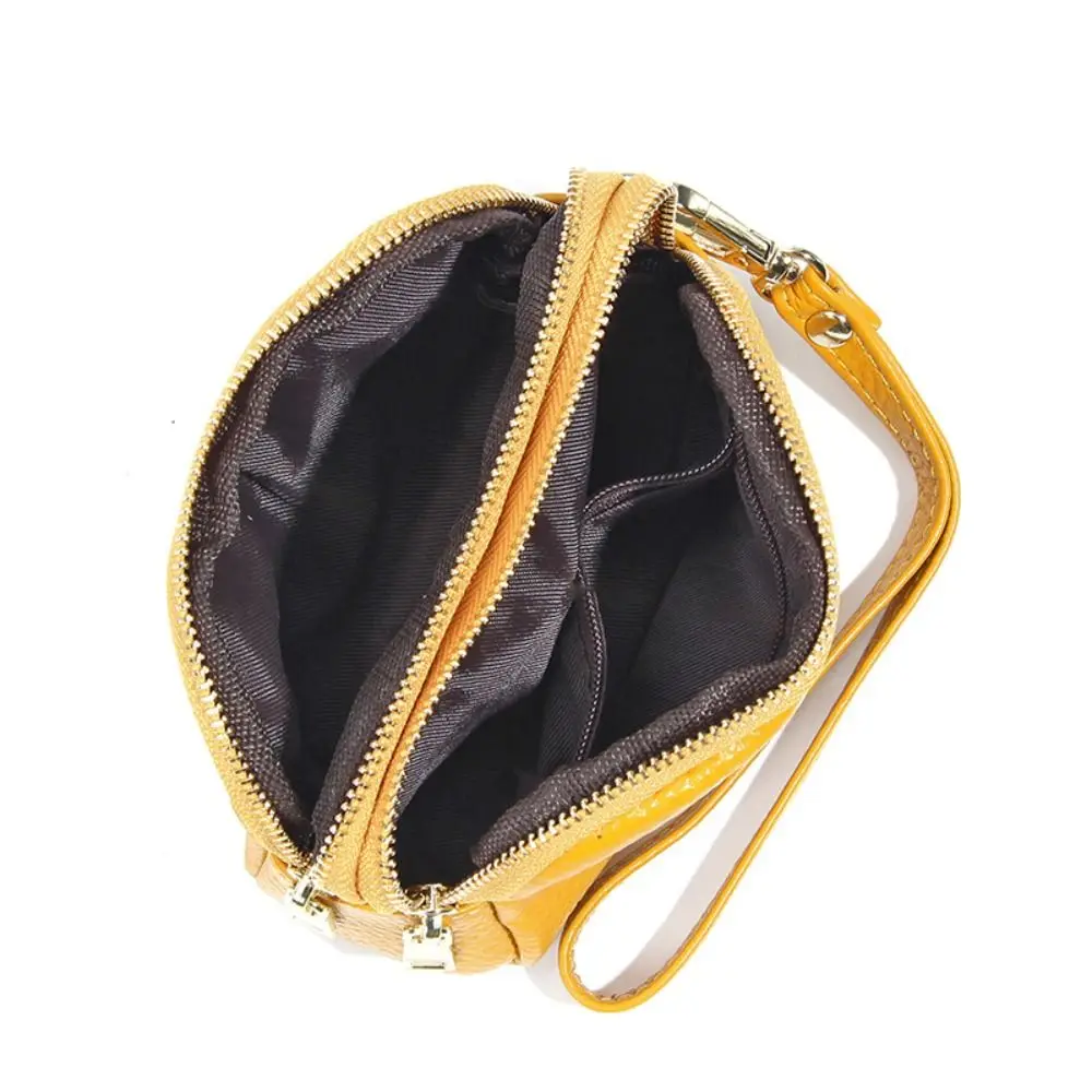 Fashion Cowhide Leather Wallets Solid Color Multi Functional Coin Purse Three Zipper Simple Change Bag for Women