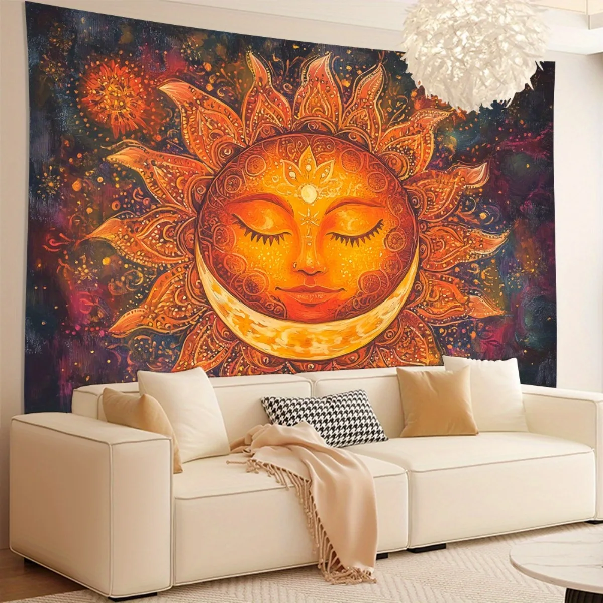 Divine Sun Mandala Tapestry Bohemian Wall Hanging Spiritual Chakra Art Decor Boho Astrology Goddess Room Decor