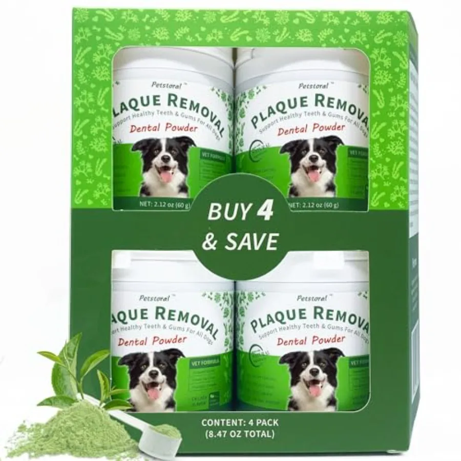 

Petstoral Multi-Pack Natural Dog Dental Powder Dog Dental Care - Plaque Remover and Bad Breath Treatment Healthy Gums and Fresh