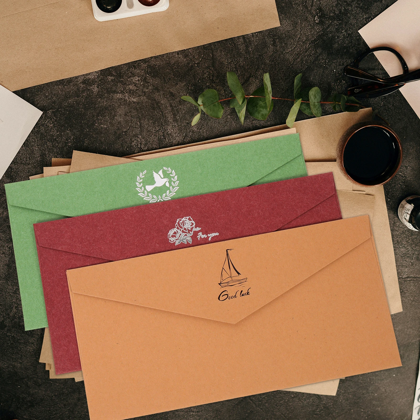 

12 Sets Dark Brown Retro Envelopes Greeting Card Invitation Letter Paper Writing Kit Vintage Stationary Set Elegant Design