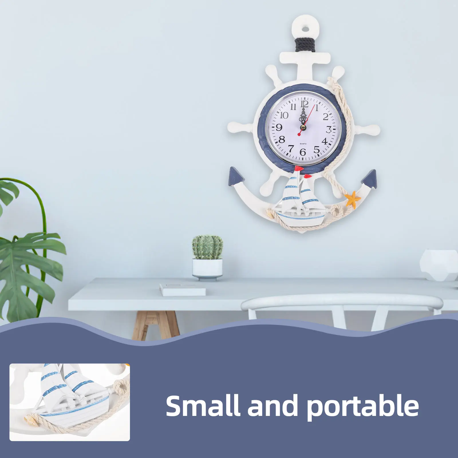 

Rudder Anchor Wall Clock Mediterranean Style Silent Decorative Clock for Bedroom Living Room Kitchen Decoration