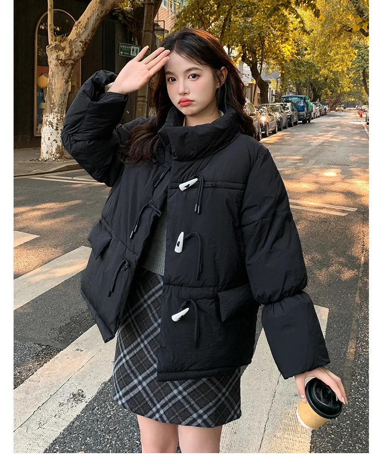 Korean Sweet Short Down Cotton Jacket for Women Stand Collar Toggle Button Puffer Parkas Woman Loose Candy Color Padded Jacket