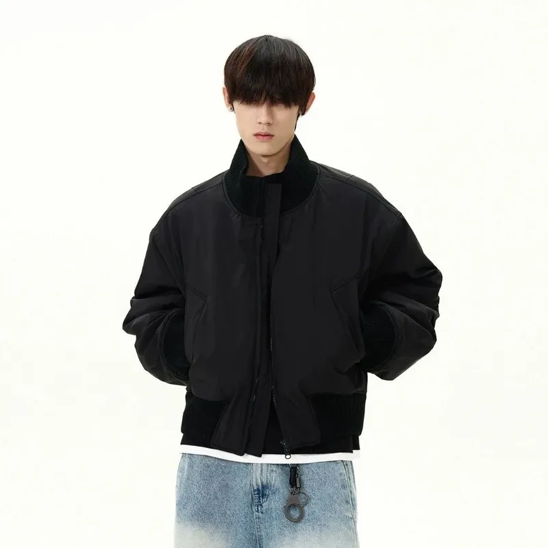 Harajuku الرجال سترة منتفخة قصيرة الخريف الشتاء سميكة الأمريكية شارع العليا منفذها نمط فضفاض دافئ معطف عصري غير رسمي جديد