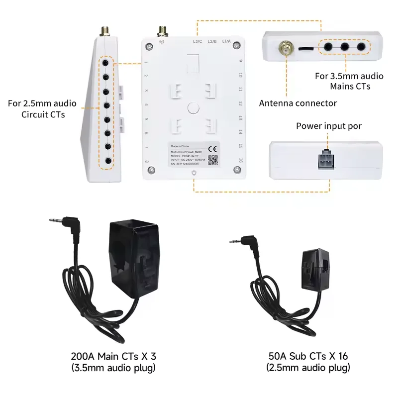 2026 200A 3 Phase 4 Wire Bi-directional Smart Energy Power Meter with 16 Sub 50A CT Real Time KWH Solar Electricity