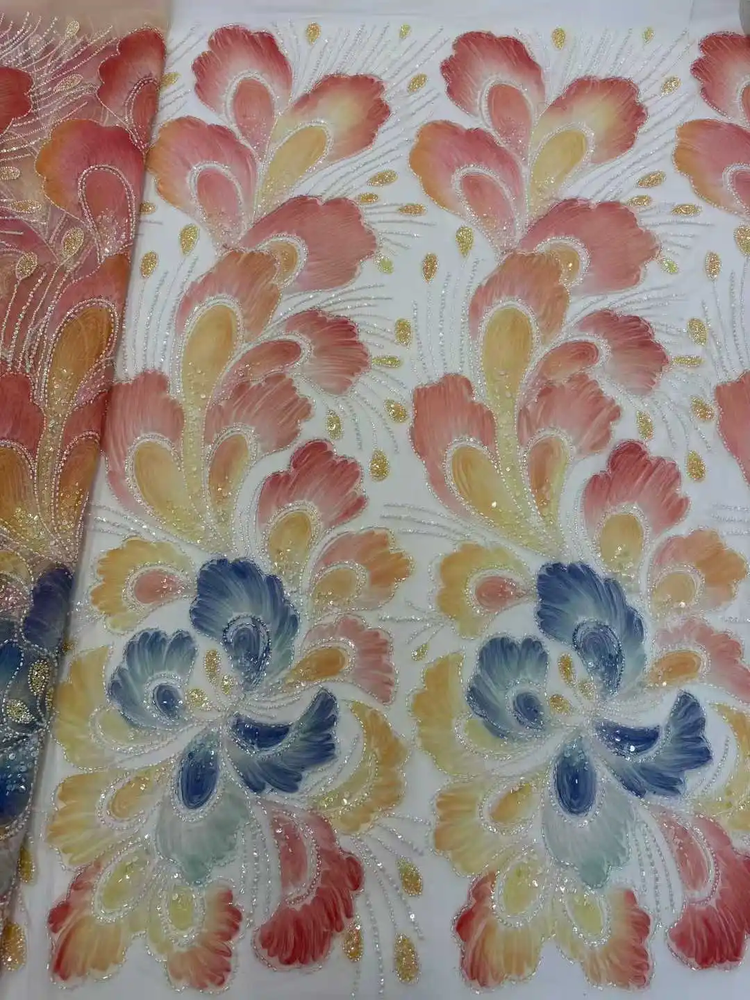 النسيج الأفريقي موضة رائجة البيع ثلاثية الأبعاد التطريز الترتر الدانتيل مع الخرز النسيج النيجيري الغني لفستان الحفلات المسائية #2