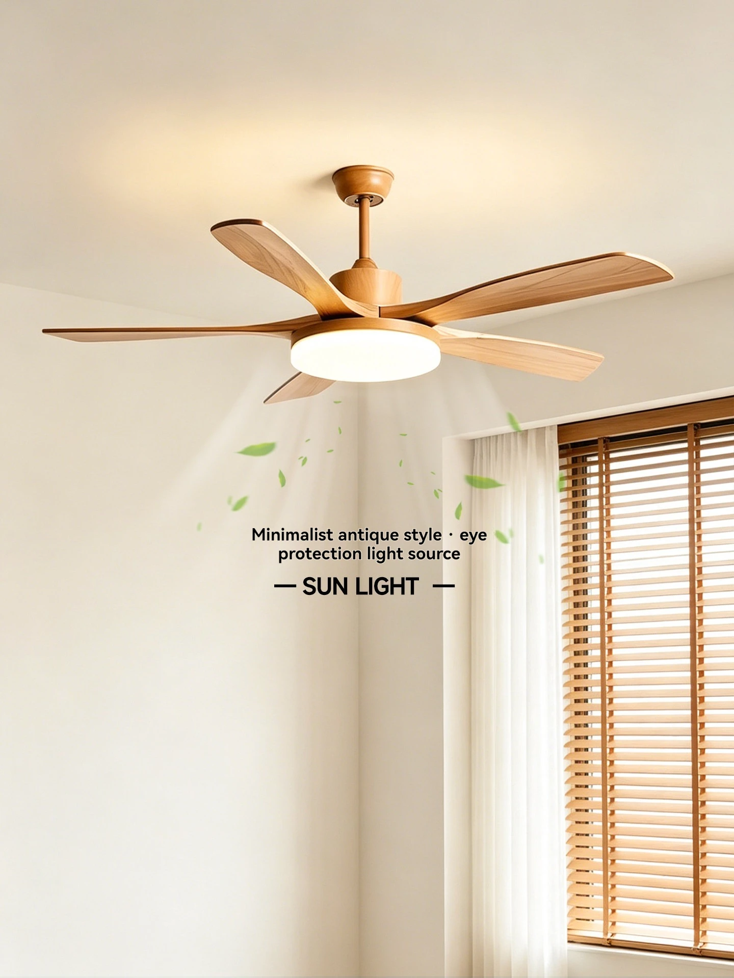 

Nordic Retro Ceiling Fan with Light,Wood Grain Straight Fan Blades,Vintage LED Chandelier Fan for Dining Room Farmhouse Apartmen