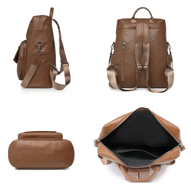 حقيبة ظهر نسائية فاخرة جديدة ذات سعة كبيرة حقيبة ظهر جلدية ناعمة للمراهقات حقائب كتف مدرسية للنساء #5