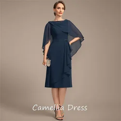 New Scoop Neck Mother Of The Bride Dress Sheath Knee-Length Chiffon with Beading Formal Dresses Vestidos Mae Da Noiva Casamentos