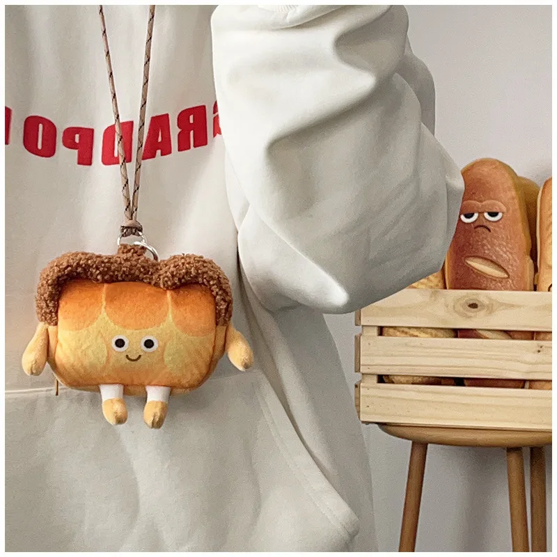 Kid Cartoon Creative Toast Plush Coin Purse Pendant Doll Cute Portable Earphone Bag Wallet Hanging Neck Bag Children's Gifts