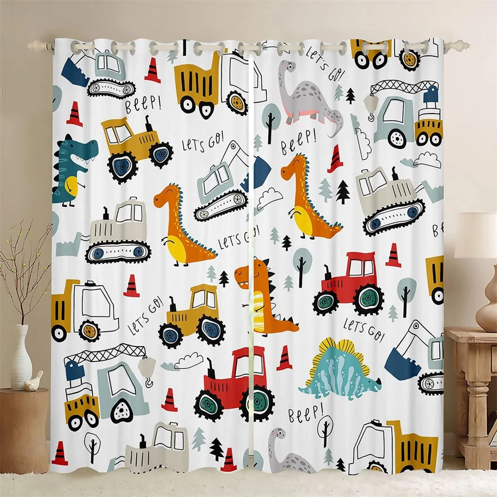 

Children's Favorite Cartoon Excavator Train Locomotive Series Curtains Cartoon Dinosaur Curtains Kids Room Study Room Curtains