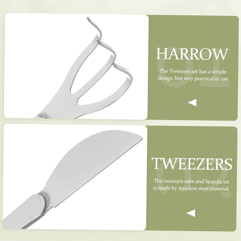 Stainless Steel Tweezer Rake Dual-Purpose Garden Tool Set Flower Gardening Two-Piece Set Fleshy Tweezers Loosen The Soil