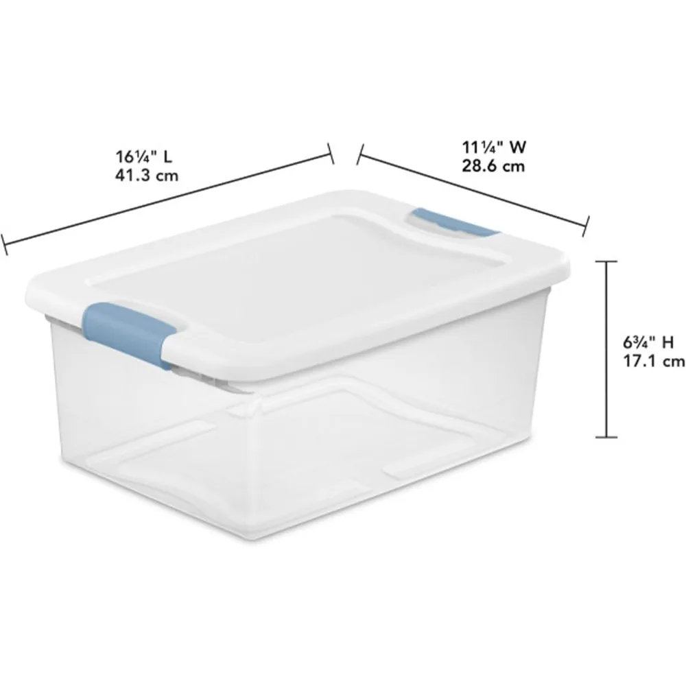 Sterilite 12-Pack Latg , Bins with Lids, Clear Plastic, 15 Quart, Storage Box