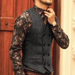 Men's Suits Vest  New Arrival Slim Fit Double Breasted Wool Men's Business Formal Waistcoat t Groomsemen For Wedding