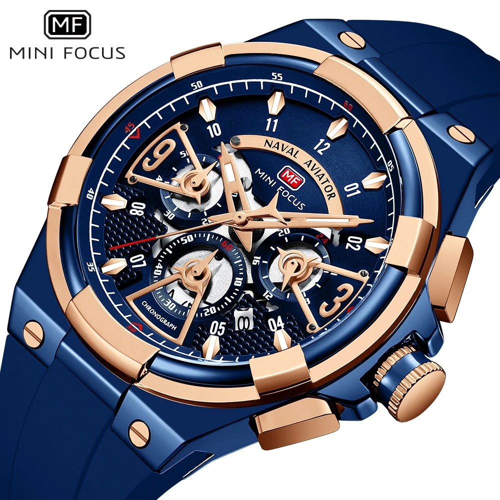 MINI FOCUS Mens Watches Brand Luxury Silicone Strap Watch Men Waterproof Sport Quartz Wristwatch With Chronograph Clock