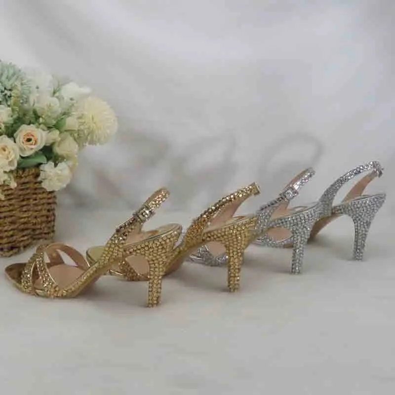 2022 New Arrival Summer Female Sandals Crystal Bridal shoes and bag set woman Fashion Thin Heel Bling Girls fashion Sandals