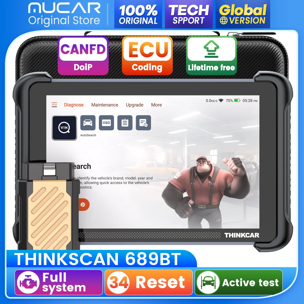 THINKCAR THINKSCAN 689BT Car diagnostic tool OBD2 full system scanner 34 reset ECU Coding Bidirectional CANFD&DoiP lifetime free