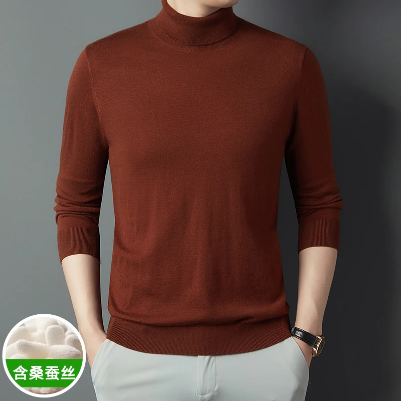 High Collar Silk Wool Men's Basic Sweater 2024 Autumn Turtleneck Knit Jumper Long Sleeve Knitwear Male  Pullover Knit Tops