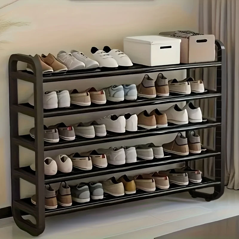 رف أحذية معدني موفر للمساحة مكون من 5 طبقات يحمل ما يصل إلى 18 زوجًا من الأحذية، تصميم نحيف متين، أعمال حديدية متعددة الطبقات لا يتطلب الخشب #4
