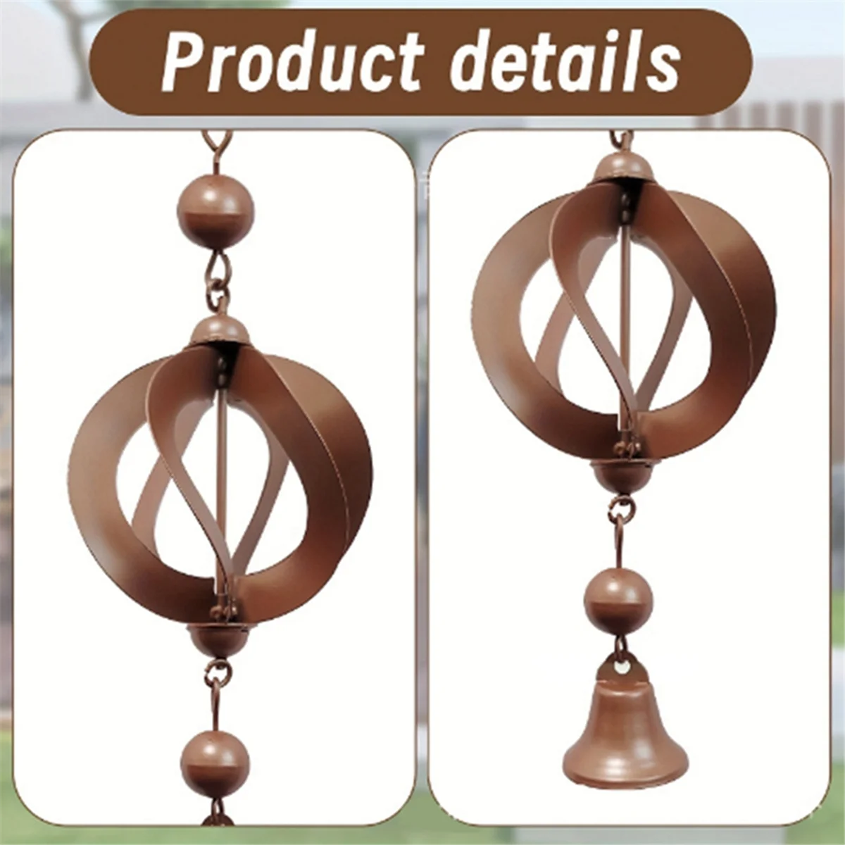 ABMW-Rain Chain Circular Wind Chime Rain Chain for Gutter Decorative Rainwater Collection Chain with Bells