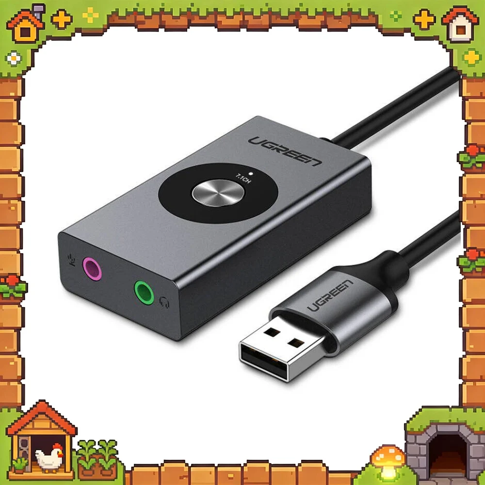 UGREEN 50711 USB 7.1 External Sound Card 1m USB to 3.5mm Audio Adapter with Microphone and Headphone Ports for PC Laptop