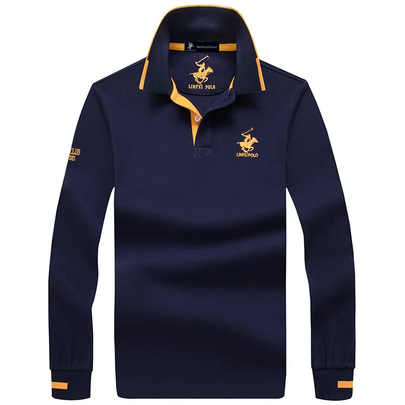 

New 100% Cotton Embroidery Men's Polo Shirts High Quality Long Sleeve Spring Auutmn Casual Solid Color Male T-shirts Man Tees